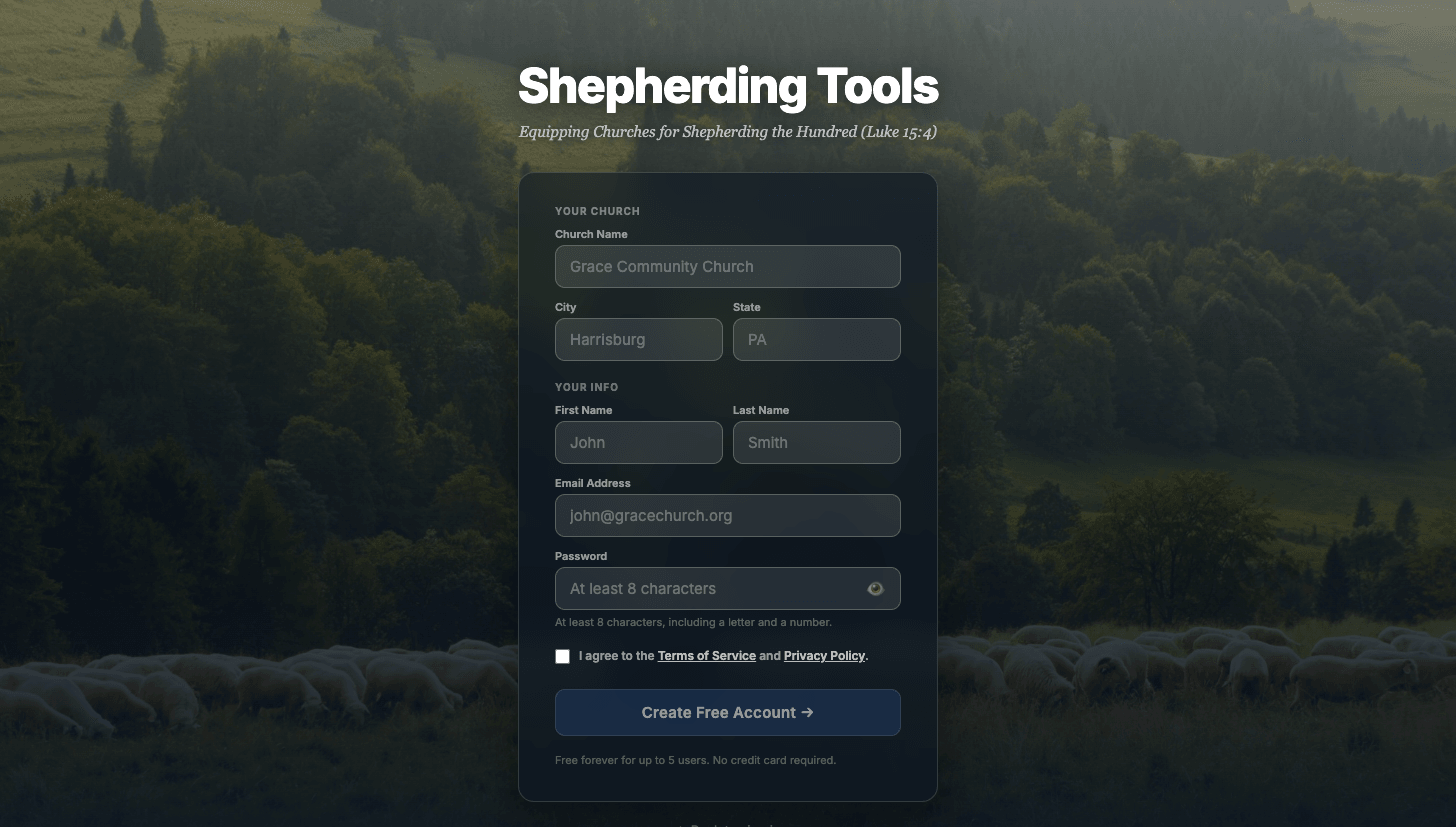 The sign-up form