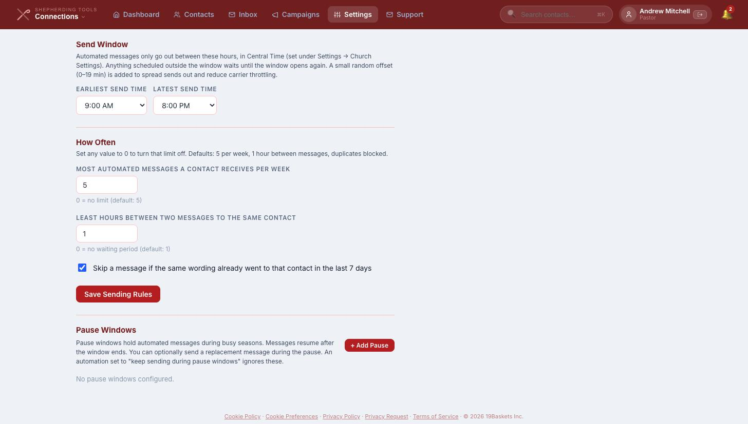Sending Rules tab