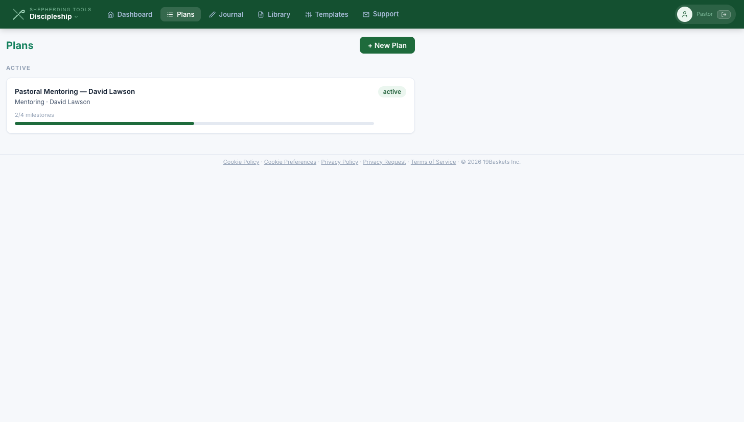 The Plans page, grouped by status