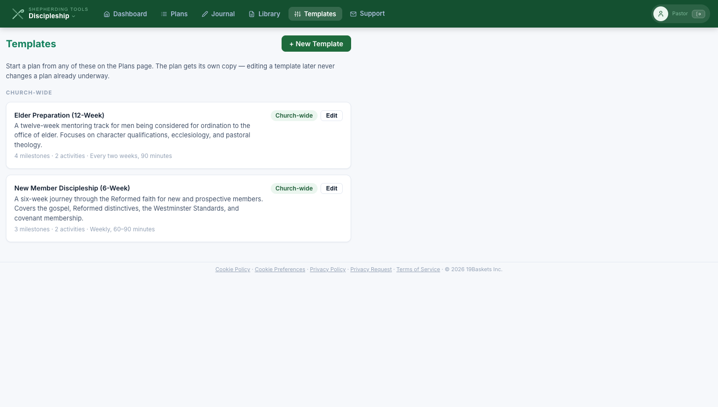 The Templates page