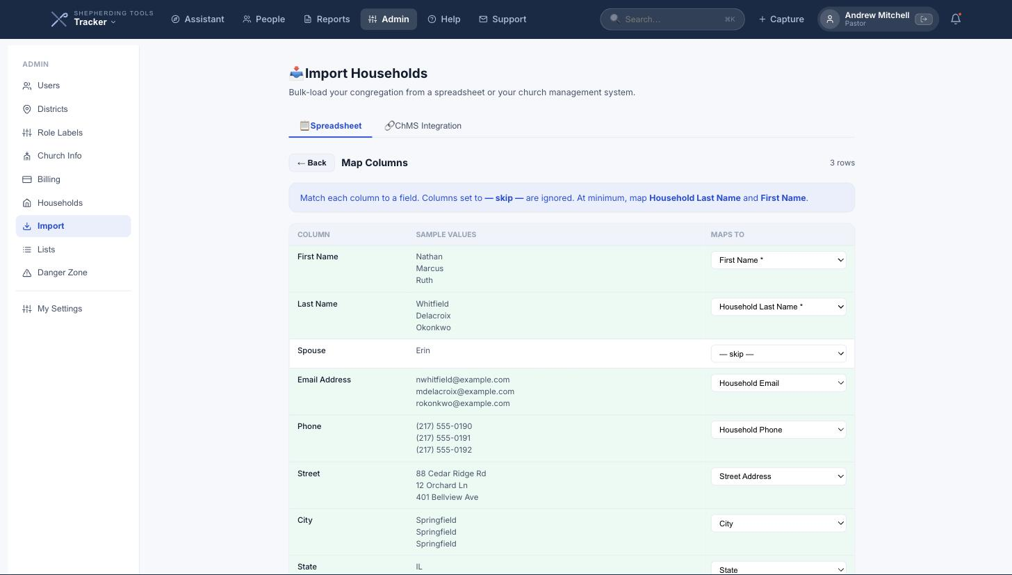 The column mapping step of the import wizard
