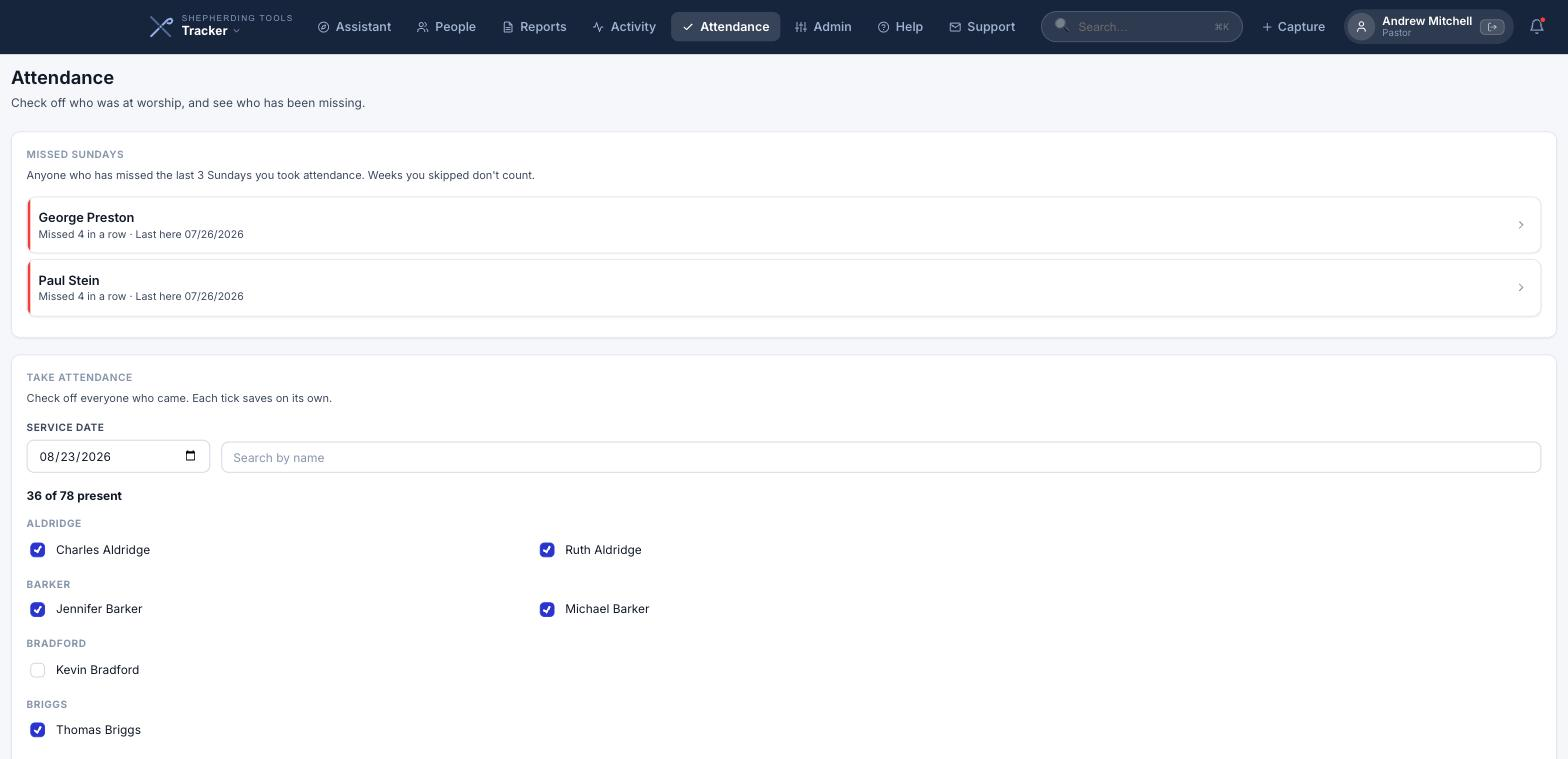 The Attendance page