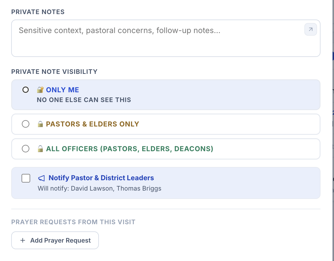 The private note visibility options