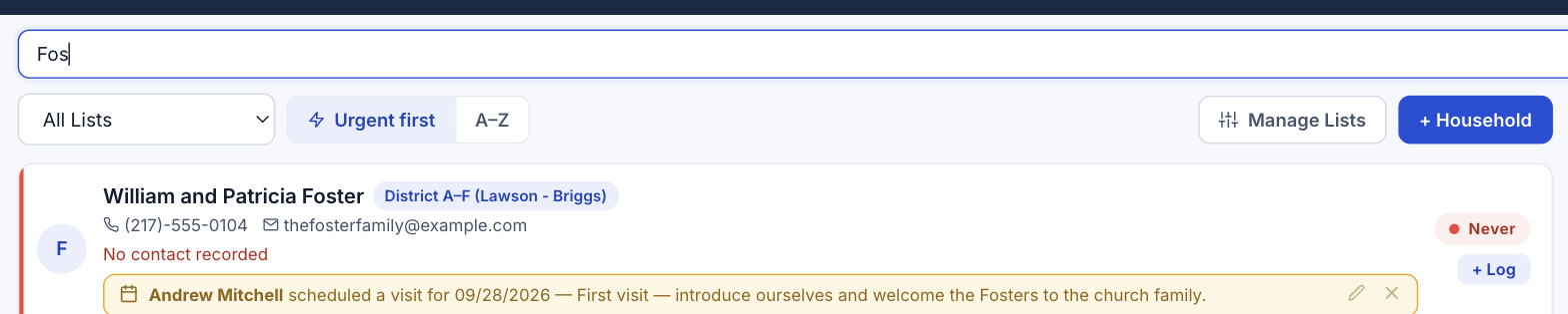 The People page search box with a partial name typed and the list narrowed