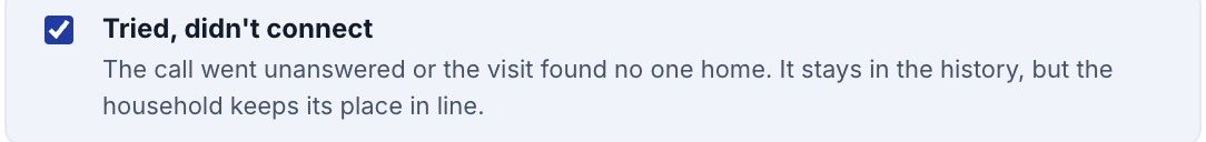 The Tried, didn't connect checkbox ticked in the contact form