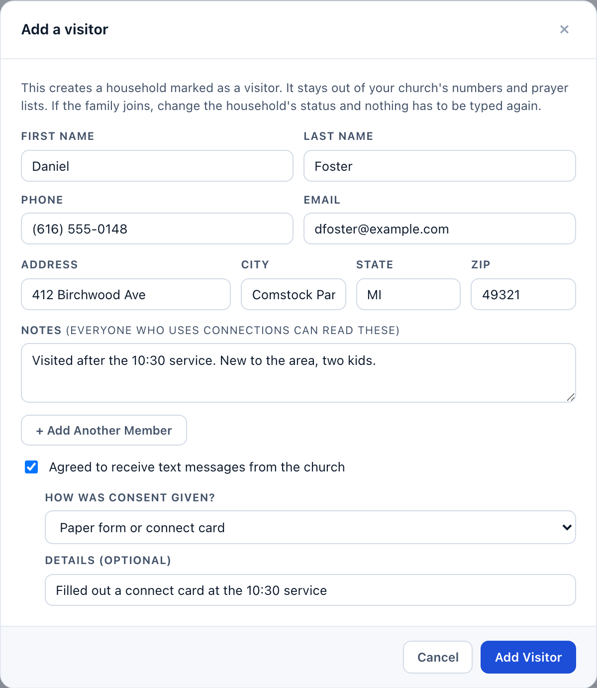 The Add a Visitor form
